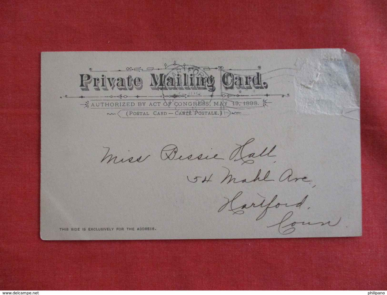 Private Mailing Card-- Residence Harriet Beecher Stowe-- Stamp Peel Off Back Thin  Spot   Hartford  - Ref 2764 - Hartford