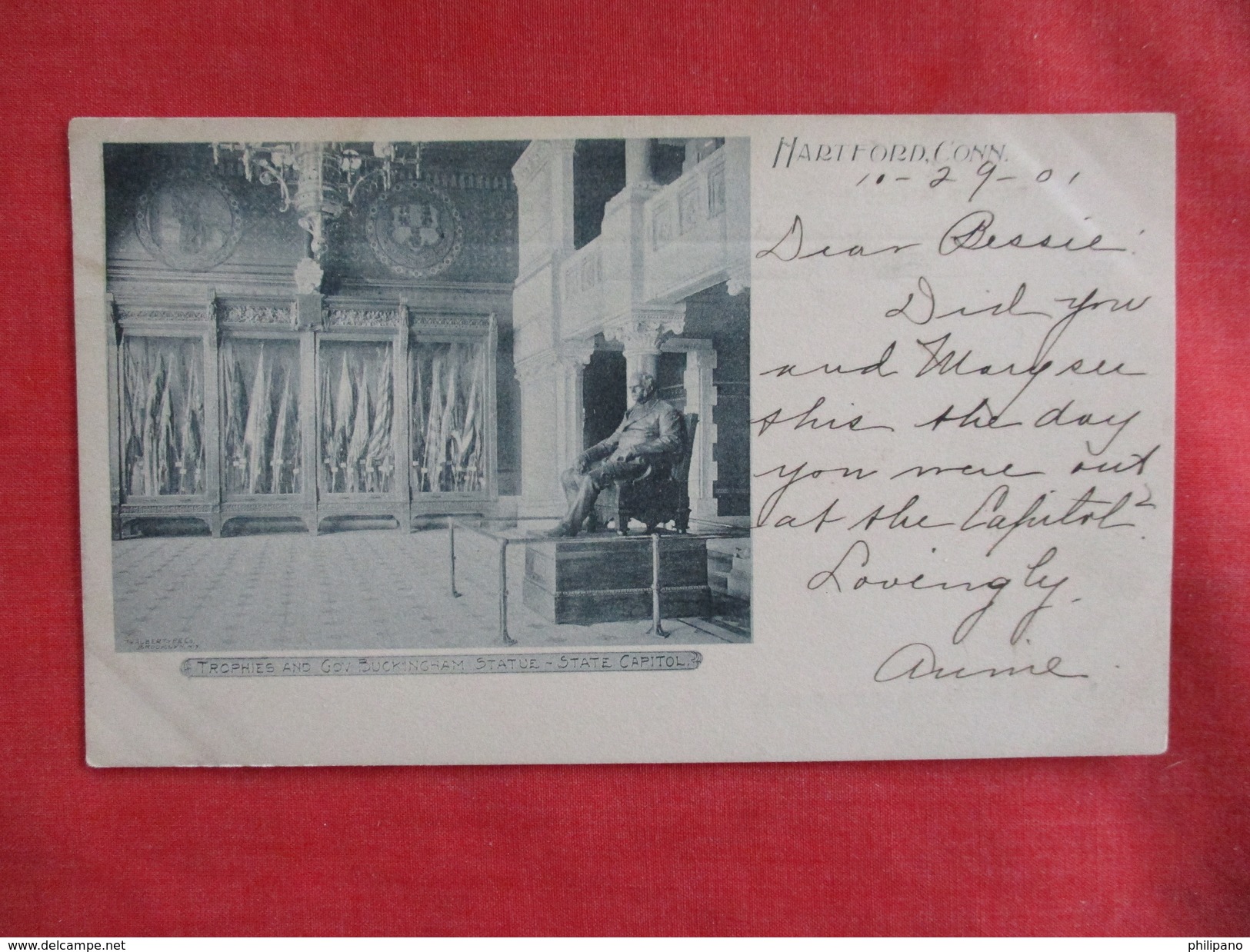 Private Mailing Card-- Trophies & Governor Buckingham Statue  -- Stamp Peel Off Back Thin  Spot   Hartford  - Ref 2764 - Hartford