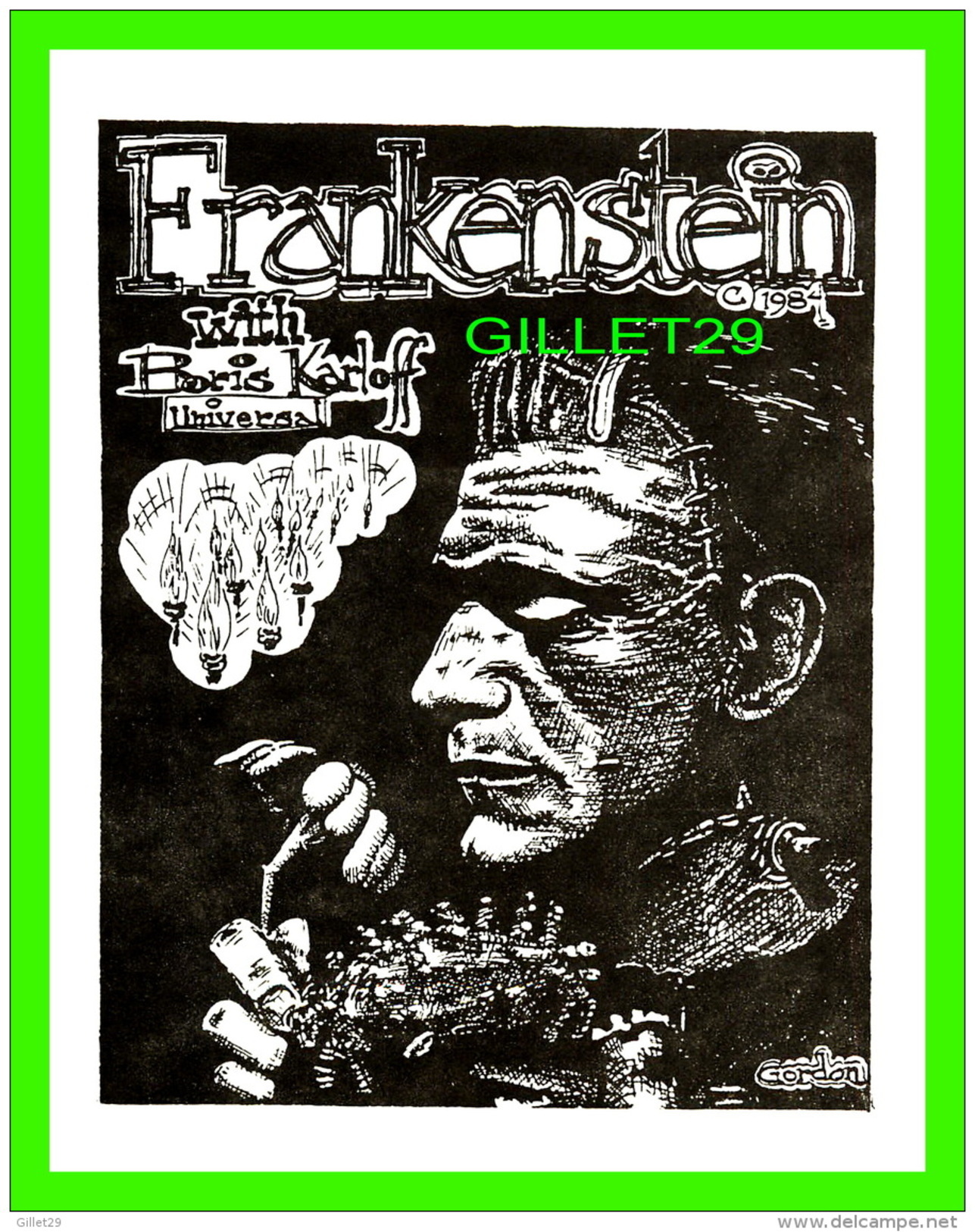 AFFICHE DE FILM - FRANKENSTEIN WITH BORIS KARLOFF - 1984 GORDON -  MOVIE MONSTER GREATS - UNICORN STUDIOS - - Affiches Sur Carte