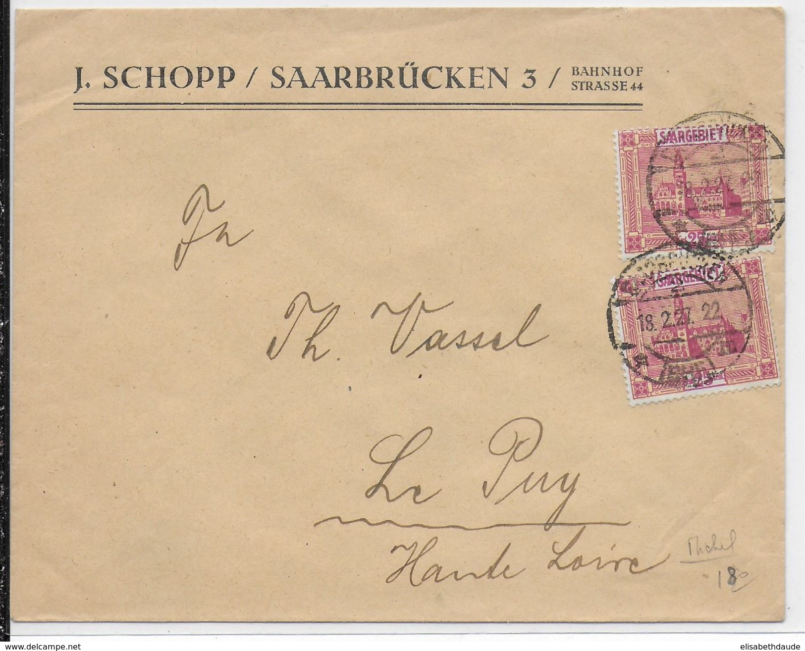 SAAR / SARRE - 1927 - ENVELOPPE De SAARBRÜCKEN => LE PUY - Covers & Documents