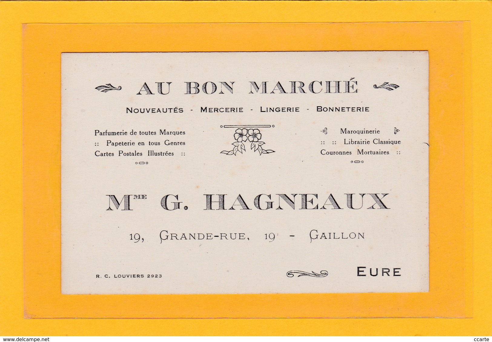 GAILLON (27) - CARTE DE VISITE - Au Bon Marché - Mme G. HAGNEAUX 19, Grande Rue GAILLON - Cartes De Visite