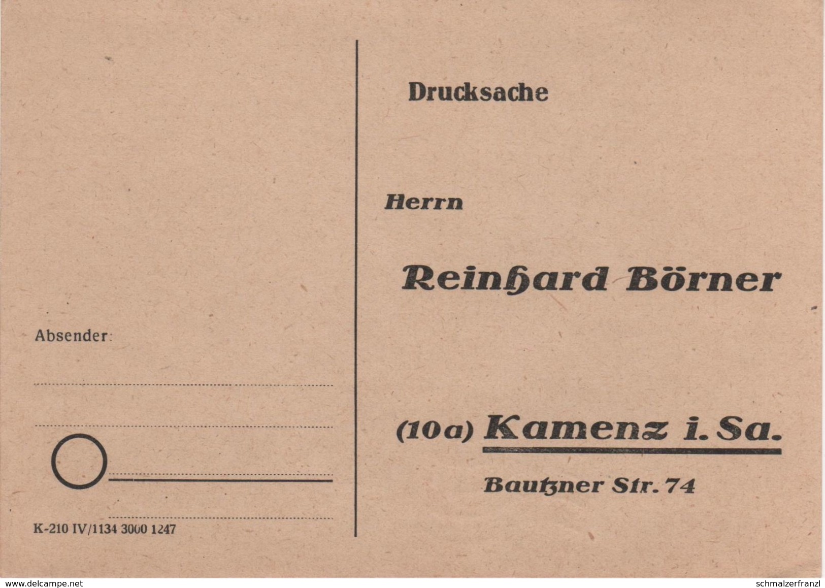 Drucksache Postkarte AK Kamenz Reinhard Börner Bautzner Str 74 Bei Königsbrück Pulsnitz Schwepnitz Elstra Bernsdorf - Kamenz