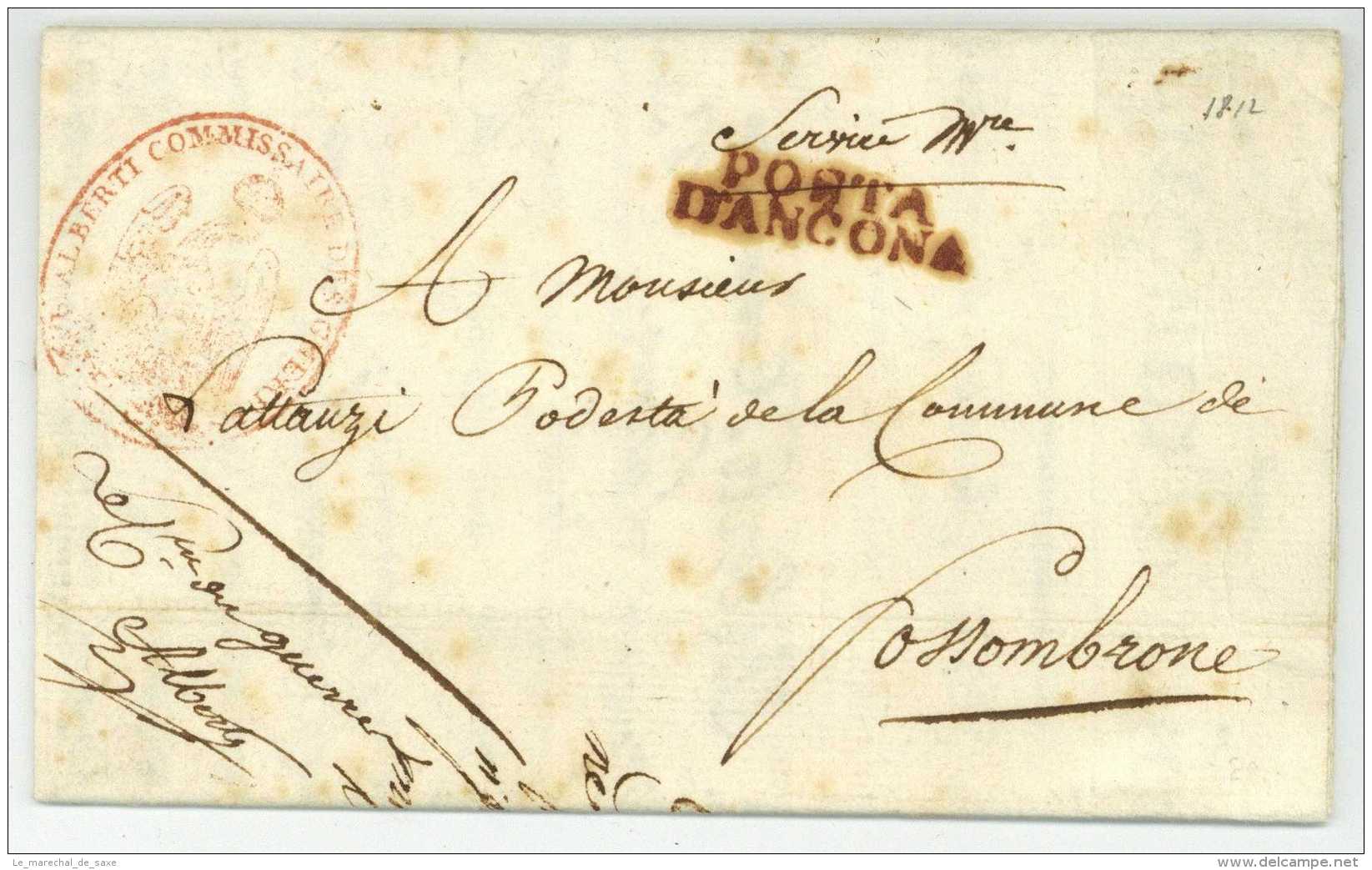 Armee D'Italie ANCONA 1812 Pour Fossombrone Franchise Commissaire Guerres Alberti Service Militaire - Armeestempel (vor 1900)