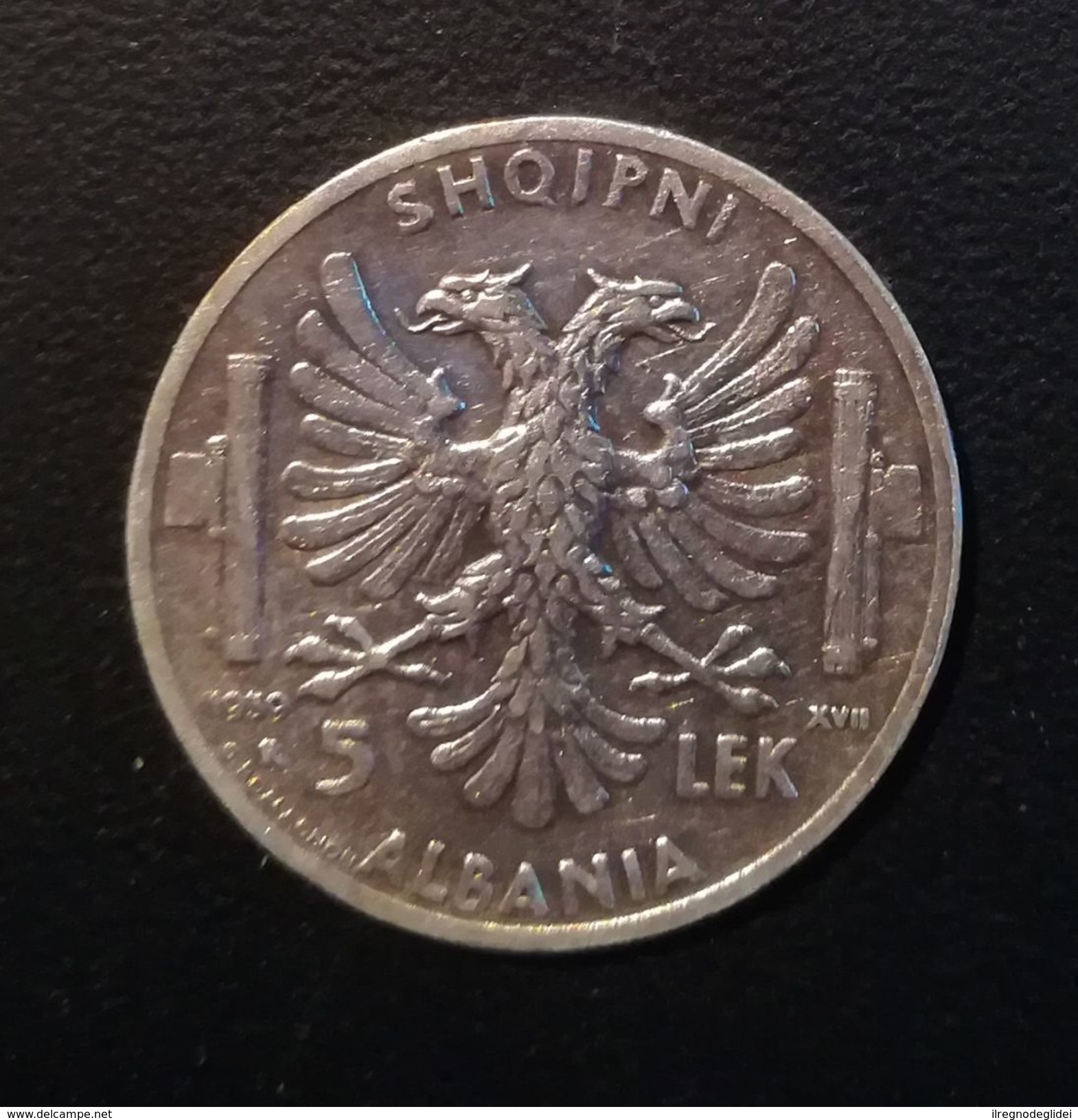 ALBANIA - 5 LEK ANNO 1939 - QUALITA' Q/FDC - NON PULITA - ARGENTO - Albanië