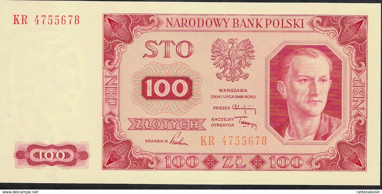 POLAND P139 100 ZLOTYCH 1948 PREFIX KR UNC. - Polen