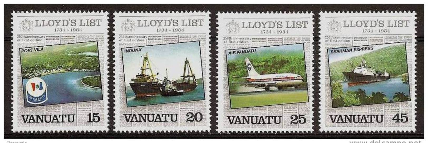 VANUATU 1984 - LLOYD'S LIST / Shipping News Journal / Ships Planes 4v - Mi 674-77 MNH ** Cv€1,80 V024 - Vanuatu (1980-...)