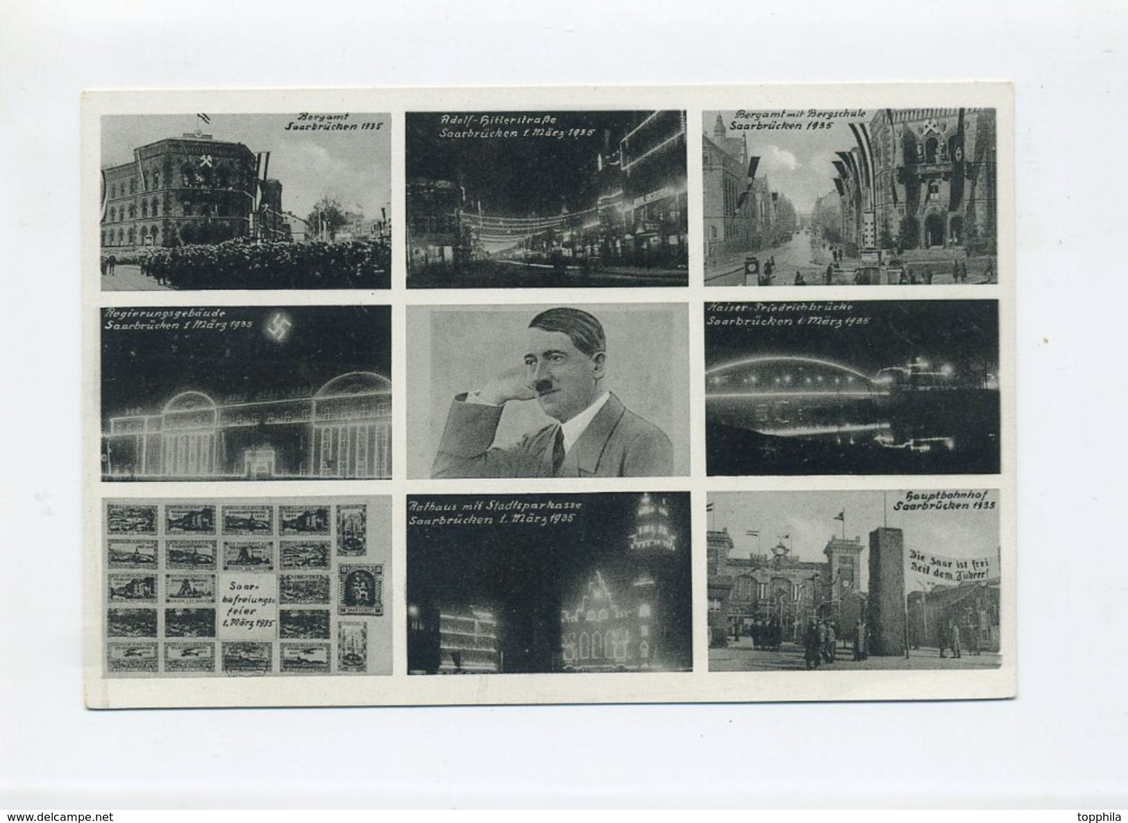 1935 3. Reich Propagandakarte / Photokarte Saarangliederung 1. März 1935 - Briefe U. Dokumente