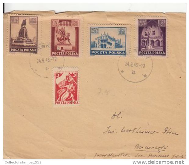 68089- MONUMENTS, STAMPS ON COVER FRAGMENT, 1945, POLAND - Covers & Documents