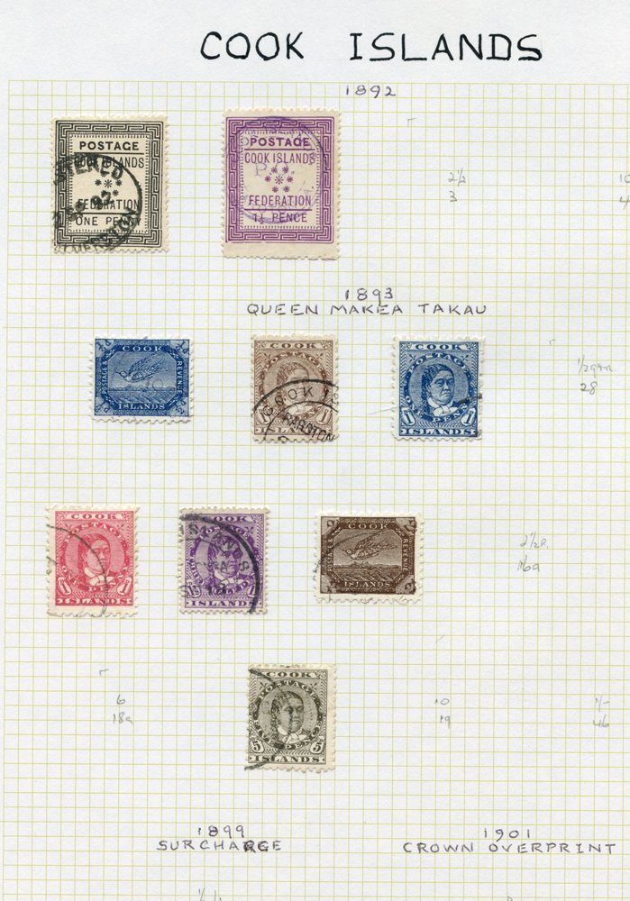 BRITISH COMMONWEALTH VFU Ranges On Leaves From Cook Islands Incl. 1892 1d, 1½d, 1893 To 5d, 1919 Set, 1920 Set, 1932 Set - Otros & Sin Clasificación