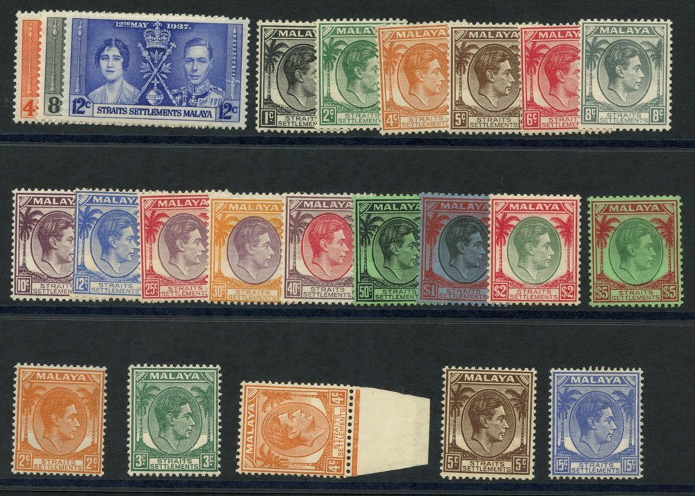 STRAITS SETTLEMENTS 1937 Coronation, 1937-41 Set Excl. 2c Die II. Cat. £490 - Other & Unclassified