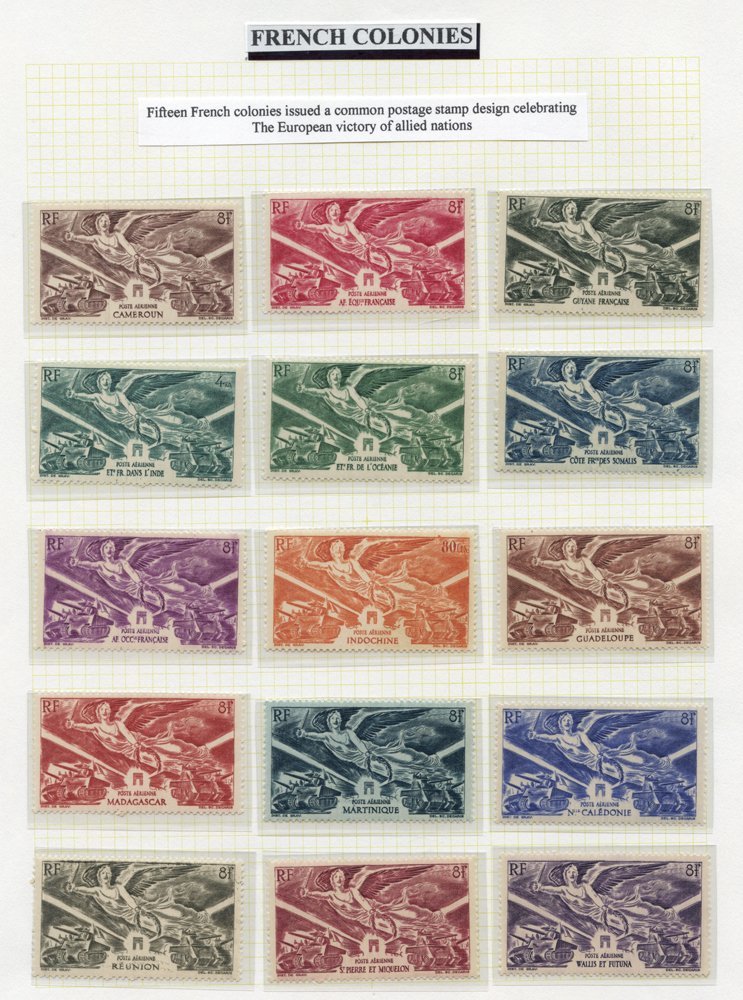 VICTORY Collection On Leaves Incl. 1946 French Colonies Set Of 15 Perf UM, Same Set IMPERFORATE (excl. Madagascar), Furt - Altri & Non Classificati