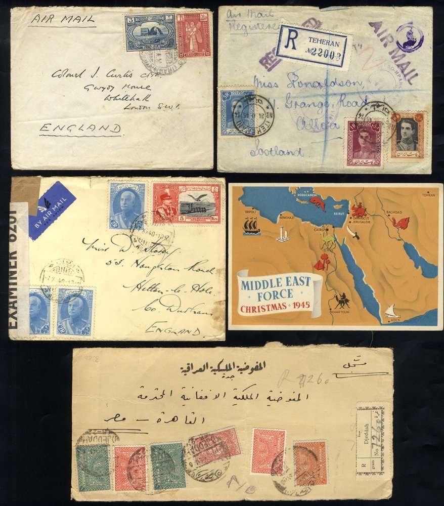 MIDDLE EAST Group Of Middle Period Commercial Covers Incl. 1940s Iran Censored (4), Iraq Airmail (4), Jordan, Egypt, Syr - Autres & Non Classés