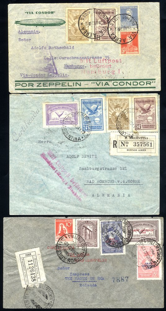 1934 Third South America Return Flight Argentine Acceptance Standard & Registered Envelopes To Hamburg, Franked Various  - Sonstige & Ohne Zuordnung