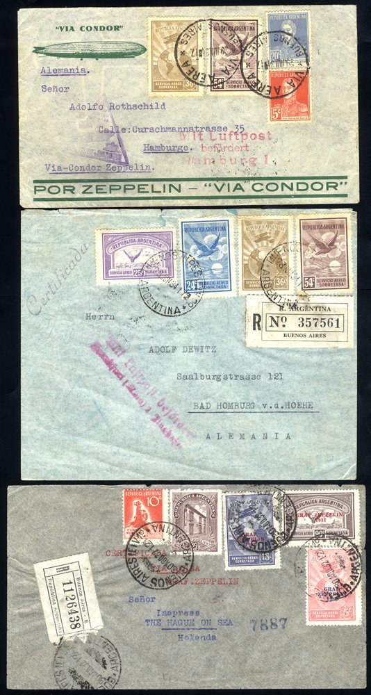 1934 Third South America Return Flight Argentine Acceptance Standard & Registered Envelopes To Hamburg, Franked Various  - Autres & Non Classés