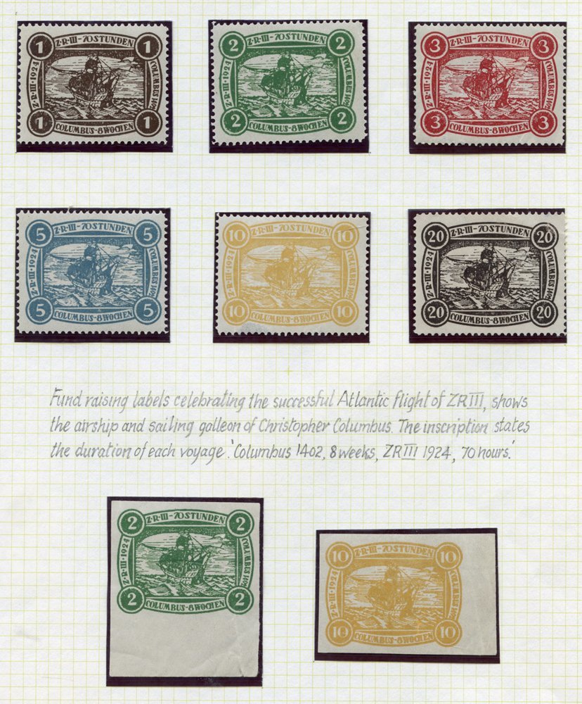 1924 ZRIII Set Of Six Fund Raising Perforated Labels Showing Christopher Columbus Sailing Galleon And The Airship ZRIII, - Sonstige & Ohne Zuordnung