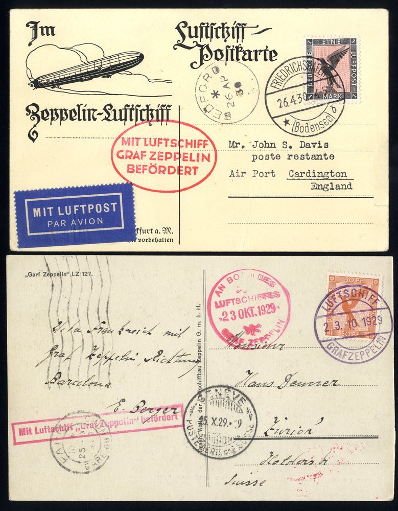 1929 Spanish Flight PPC Of LZ127 To Zurich, Franked 50pf Tied 'Luftschiff Graf Zeppelin' C.d.s, Bears Red 'Posted On Boa - Other & Unclassified