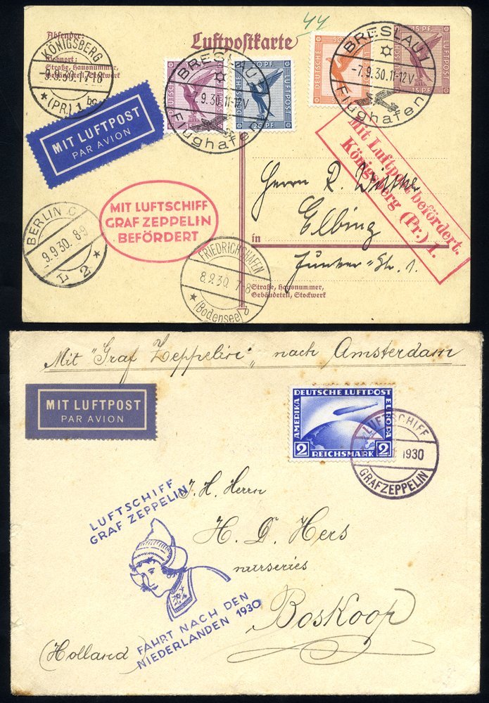 1930 Breslau Flight Blank Card, Franked 'Eagle' Issues (4) For 1mk To Elbing Cancelled Illustrated 'Breslau Flughafen' C - Sonstige & Ohne Zuordnung