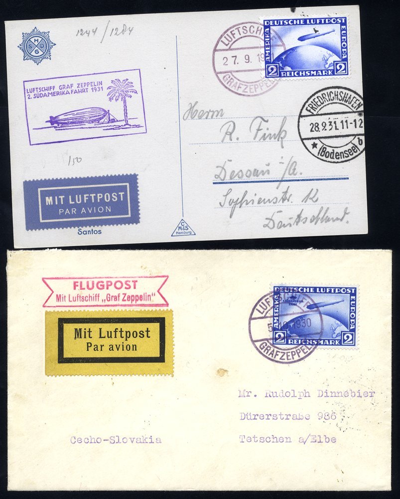 1930 Leipzig Flight Envelope To Czechoslovakia, Franked 2rm Zeppelin Cancelled 'Luftschiff Graf Zeppelin' C.d.s.  On Rev - Autres & Non Classés