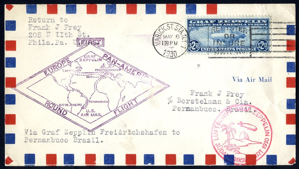 1930 Pan-American Flight $2.60 Zeppelin Single, Tied To Cover For The Flight From Friedrichshafen To Pernambuco With New - Sonstige & Ohne Zuordnung