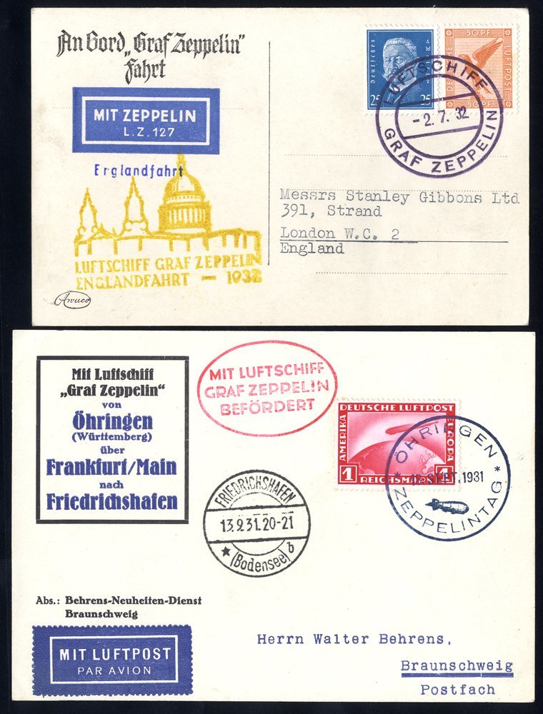 1931 Ohringen - Frankfurt Flight Envelope To Braunschweig, Franked 1rm Zeppelin Tied Illustrated Ohringen Zeppelin C.d.s - Other & Unclassified