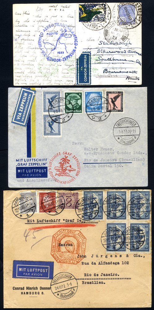 1932 Ninth South America Flight Envelope To Brazil With Heavy Franking (faults) Of 11mk80pf Which Includes Five 2mk Colo - Sonstige & Ohne Zuordnung