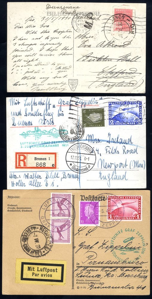 1932 Second South America Flight Card To Recife, Franked 1m40pf Tied Luftschiff Graf Zeppelin C.d.s, Bears Green 'Island - Other & Unclassified