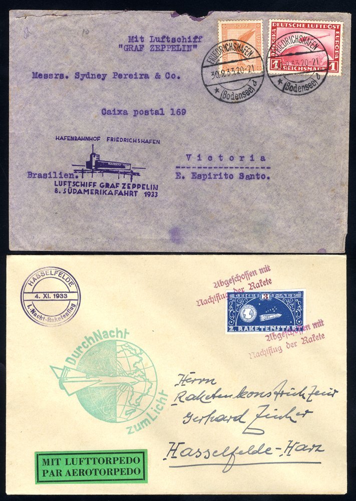 1933 Eighth South America Flight Envelope To Spain Franked 50pf 'Eagle' + 1rm. Zeppelin Cancelled Friedrichshafen C.d.s, - Other & Unclassified