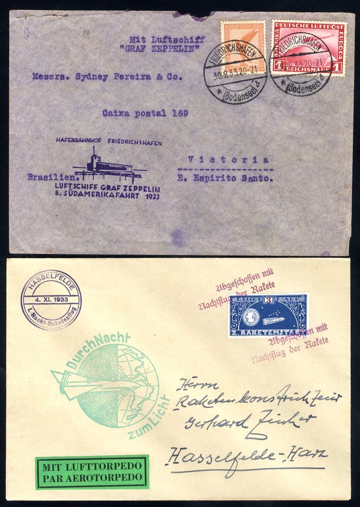 1933 Eighth South America Flight Envelope To Spain Franked 50pf 'Eagle' + 1rm. Zeppelin Cancelled Friedrichshafen C.d.s, - Autres & Non Classés