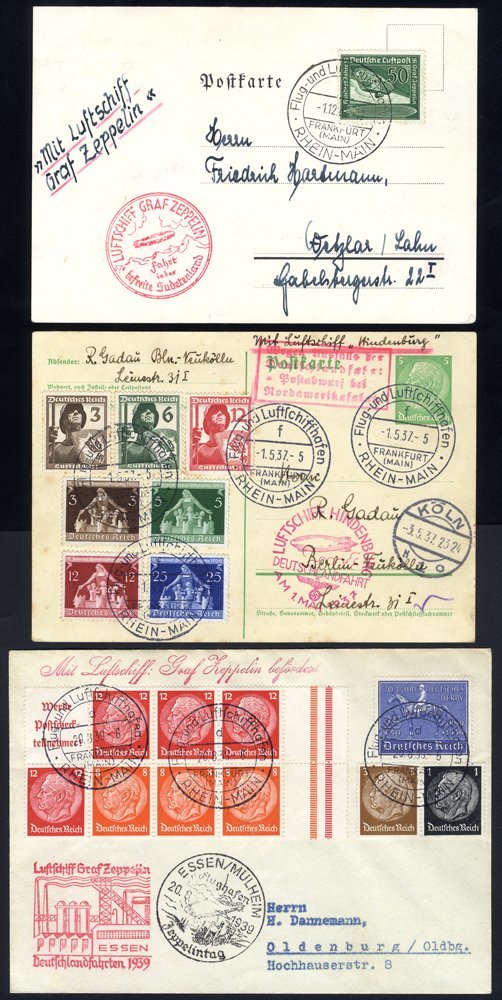 1937 Deutschland Flight Card To Berlin, Franked Defence Union & Govt Congress Sets, Cancelled Luftschiffhafen Rhein-Main - Other & Unclassified