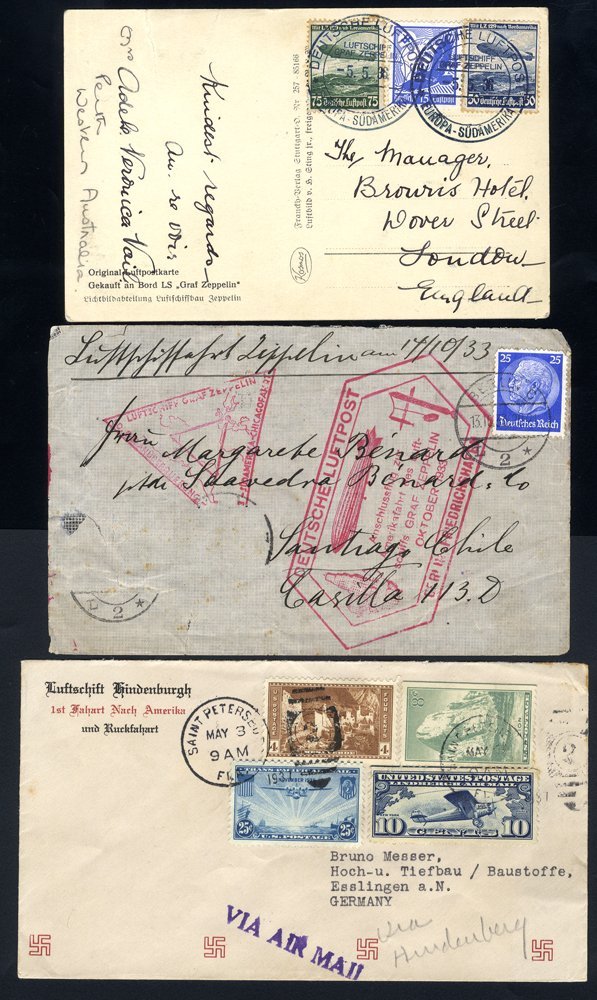 1937 Hindenburg Flight Selection Of Outward & Return Covers Bearing Variety Of Frankings Including A Commemorative Pair. - Sonstige & Ohne Zuordnung