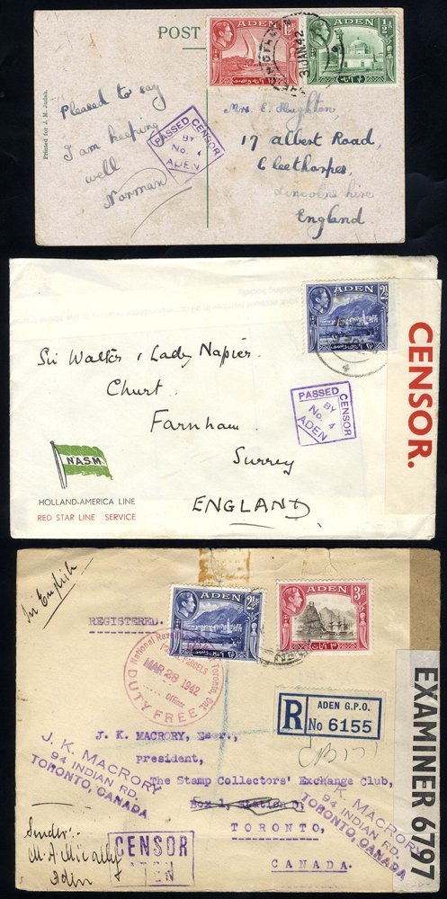 WWII Censored Covers Or Cards (8) To The USA, India Or England, Three Registered, Various Censor Markings. - Autres & Non Classés