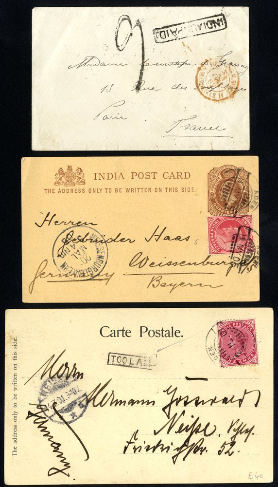 1882-1936 Covers Or Cards (9), One Pre-stamp With India Unpaid H/stamp, Cancel Of ADEN POINT 8.DEC.82, Others All Either - Sonstige & Ohne Zuordnung