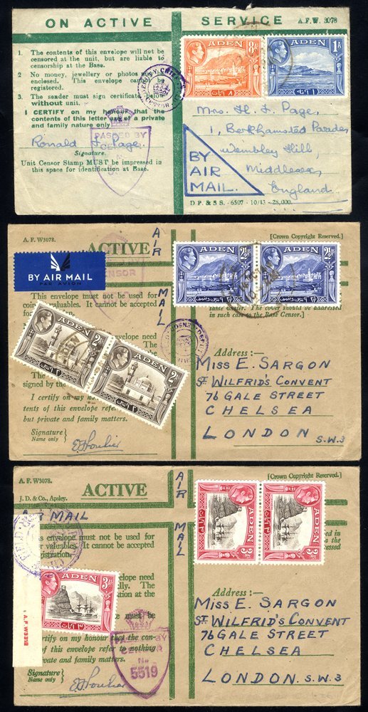 1944 'Active Service' Envelopes (7), Six To England, One To Palestine, Eight Have 9a Postage, The One Is A Double Wight  - Other & Unclassified