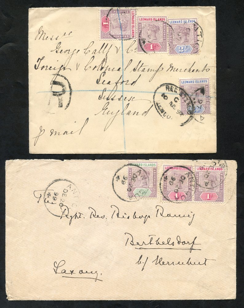 1897 & 1899 Covers, One Sent Registered To England With Leeward Islands 1d (2) & 2½d (2) Cancelled Antigua OC.27.97, The - Other & Unclassified