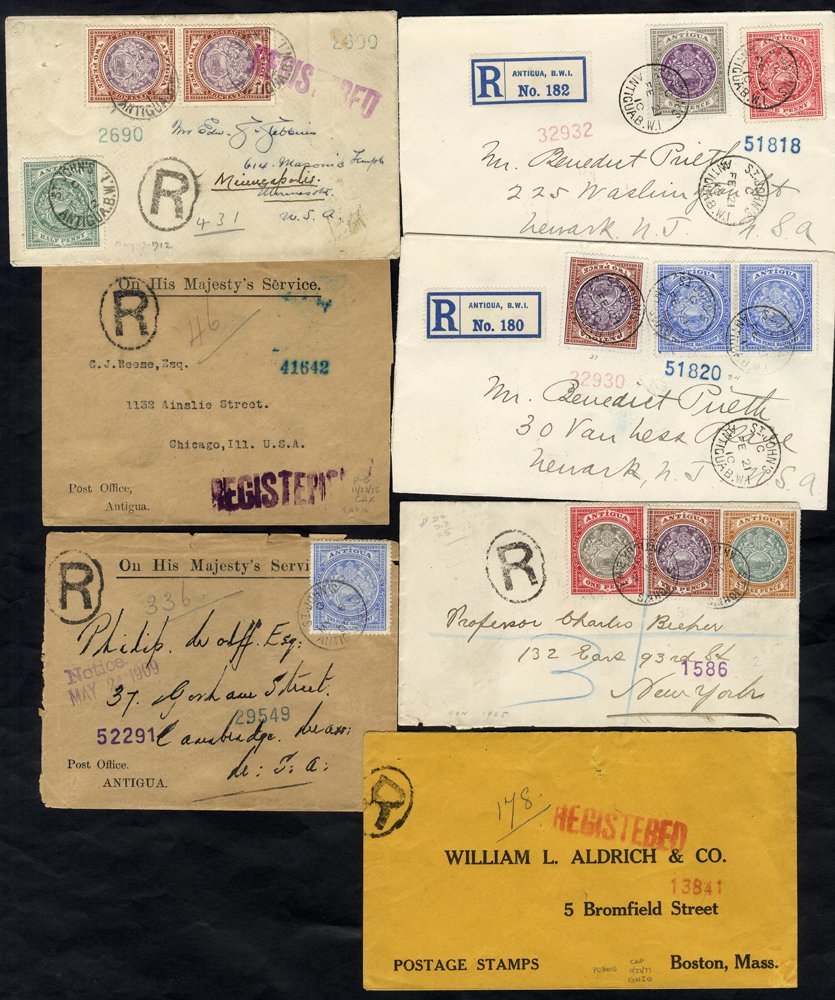 1905-16 Selection Of Envelopes (7 Registered) Comprising To New York With 1d, 2d, 3d, To Cambridge, MA With 2½d, To Newa - Altri & Non Classificati