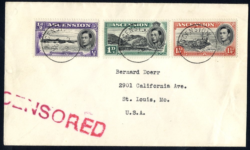 1939 Sept 13th Censored Cover To USA Franked ½d, 1d & 1½d, Tied By Fine Individual Strikes Of C.d.s. And Red S/line 'CEN - Autres & Non Classés