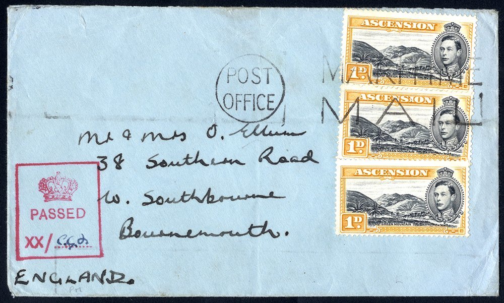 1942-45 Censored Cover To Bournemouth Franked 1942 1d Black & Yellow-orange P.13 (3), The Upper Two Tied On Arrival By U - Other & Unclassified