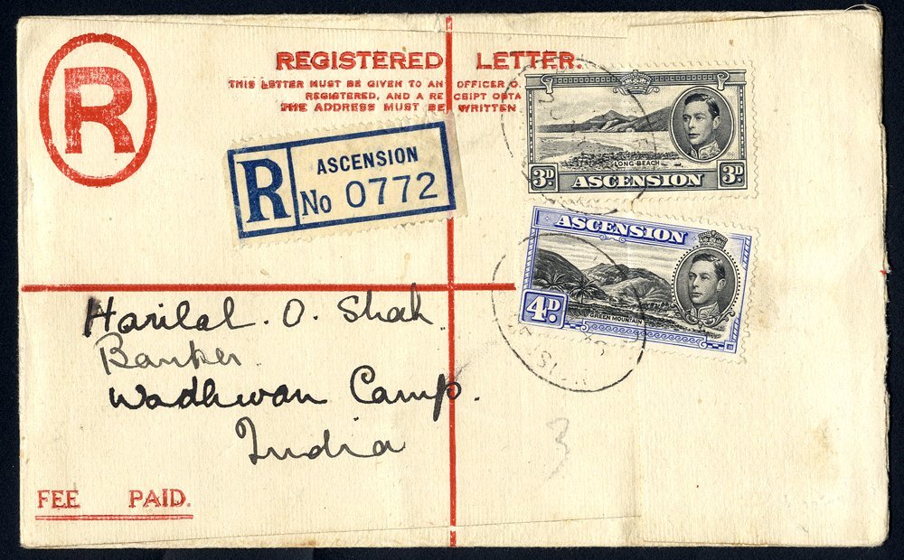 1946 Formula Registered Envelope Size 'F' To India Franked 3d Black & 4d, Tied By Reg Oval D/stamps. (1) - Sonstige & Ohne Zuordnung