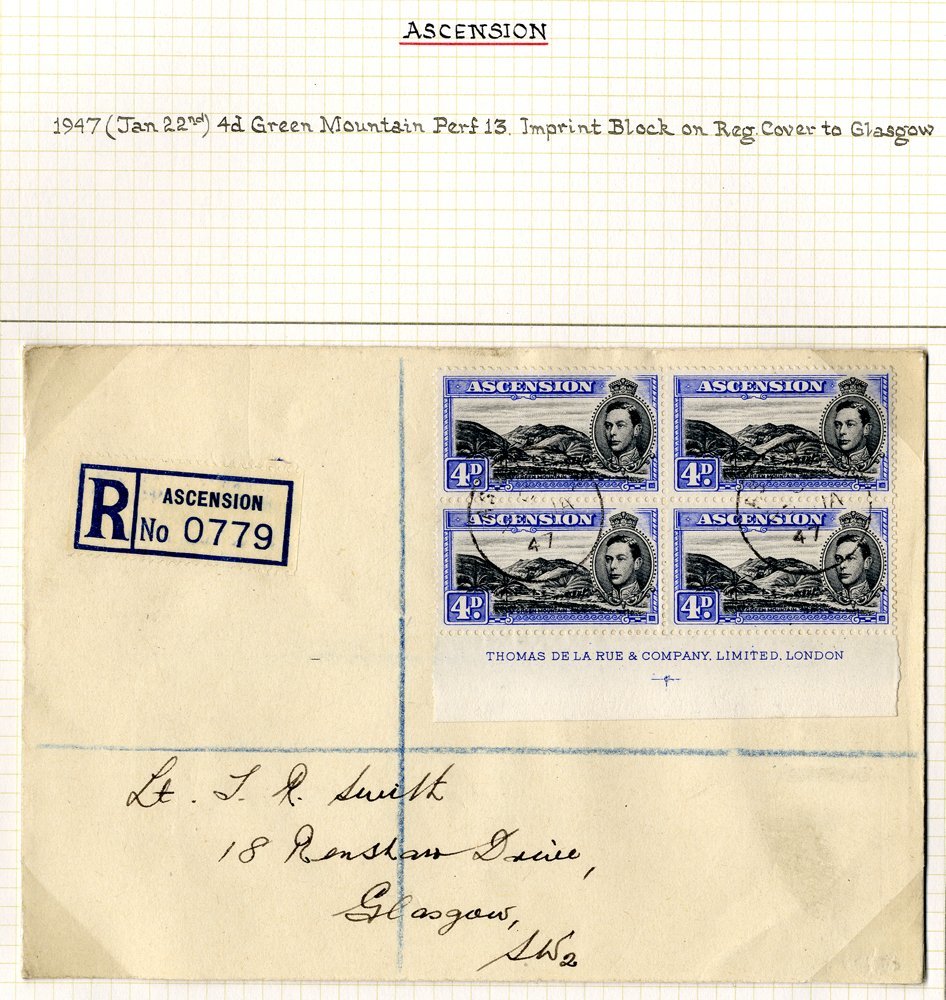 1947 Jan 22nd Three Reg Covers To Glasgow, Franked Lower Marginal Imprint Blocks Of Four P.13 2d, 3d Black & 4d Vals, An - Other & Unclassified