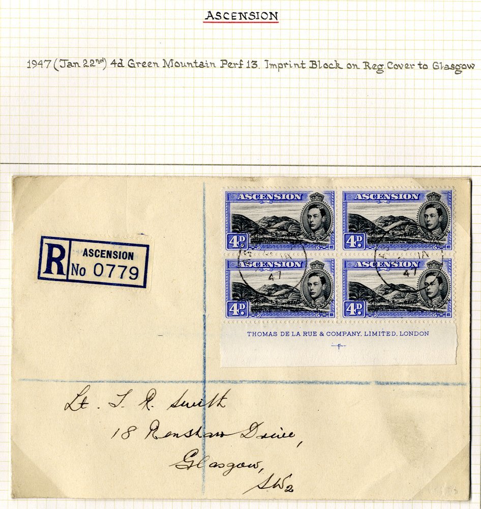 1947 Jan 22nd Three Reg Covers To Glasgow, Franked Lower Marginal Imprint Blocks Of Four P.13 2d, 3d Black & 4d Vals, An - Altri & Non Classificati