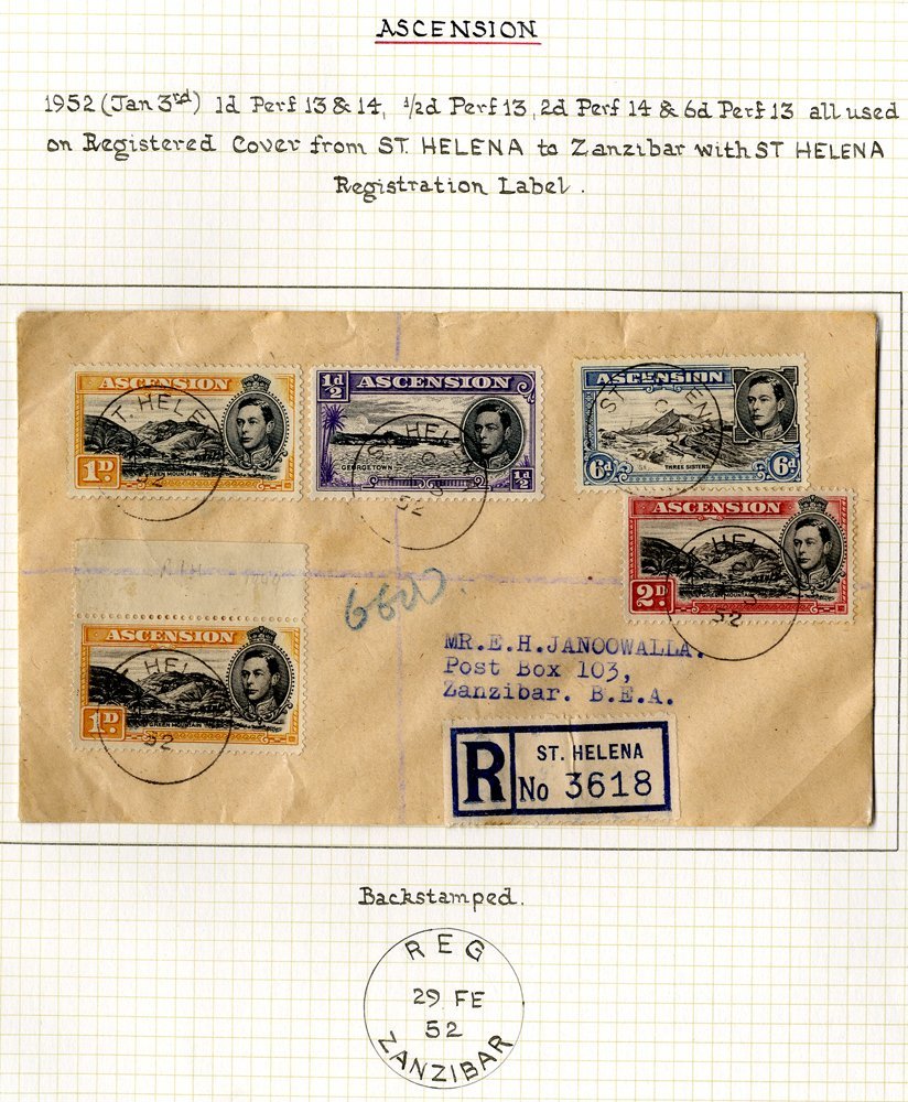 1952 Jan 3rd Registered Covers (2) Both Addressed To Zanzibar, First Franked ½d, 1d Black & Yellow (2), 2d Black & Scarl - Otros & Sin Clasificación