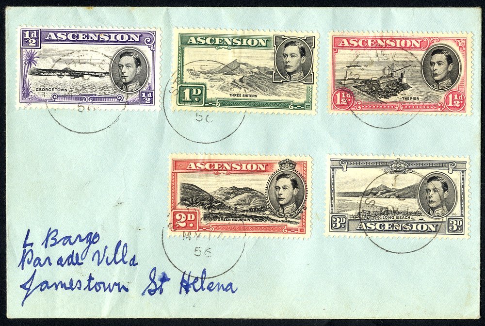 1956 Cover To Jamestown, St. Helena Franked ½d, 1d Three Sisters, 1½d, 2d & 3d Black Incl. Variety On 1½d Cut Mast & Rai - Sonstige & Ohne Zuordnung