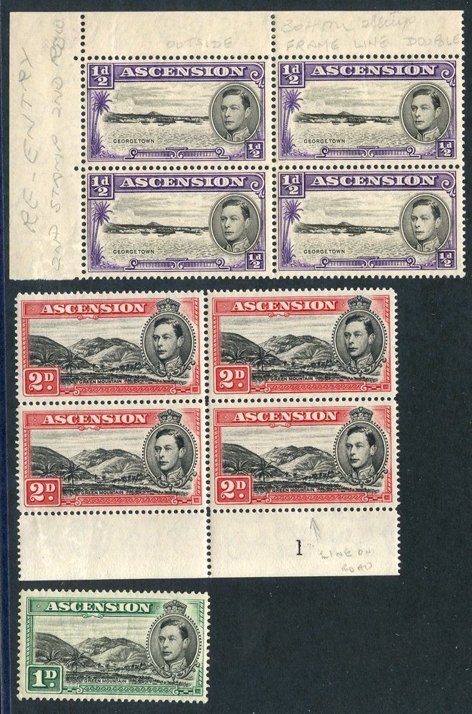 1938 ½d Black & Violet P.13½ Top Left Corner Block Of Four Showing Re-entry On Stamp 2/2 UM, 2d Black & Scarlet UM Margi - Sonstige & Ohne Zuordnung