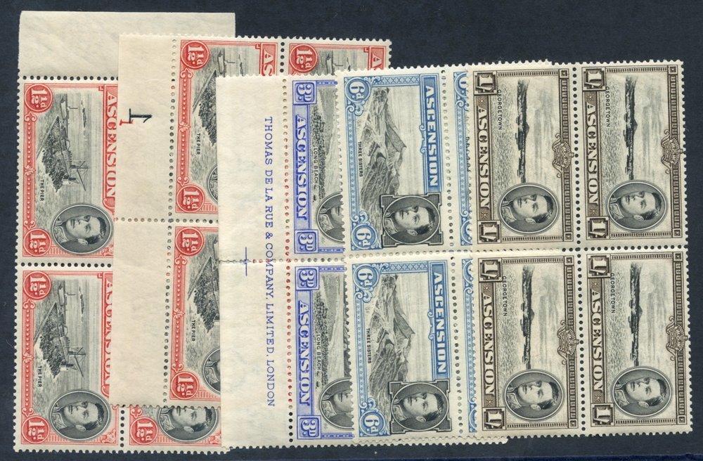 1938 P.13½ 1½d Black & Vermillion Marginal Block Of Four & Marginal Plate Block Of Four, Also 3d Black & Ultramarine Mar - Sonstige & Ohne Zuordnung