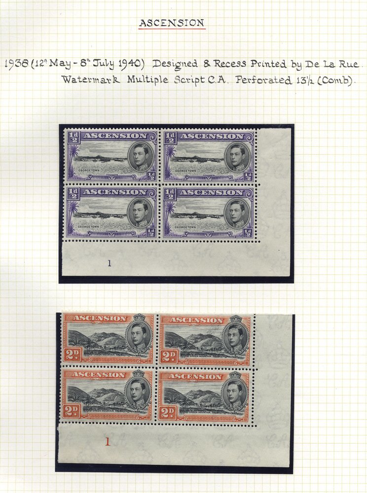 1938 KGVI P.13½ Pictorial Defins ½d, 2d & 3d Vals Each A Corner Marginal Plate 1 Block Of Four UM (some Usual Gum Bends) - Other & Unclassified