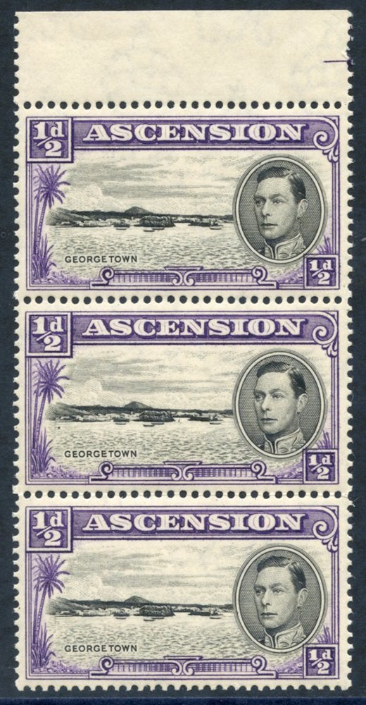 1938 Perf 13½ ½d Black & Violet Top Marginal UM Strip Of Three Incl. Variety 'long Centre Bar To E' Gum A Little Toned,  - Other & Unclassified