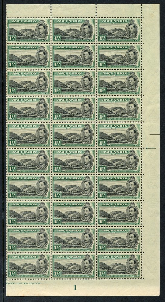 1938-53 1d Black & Green, UM Marginal Block Of Thirty (right Side ½ Sheet), Usual Gum Toning (4 Stamps With Tone Spots). - Other & Unclassified