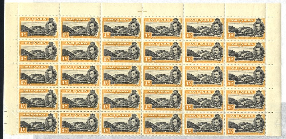 1939 1d Black & Yellow-orange Half UM Sheet Of Thirty Incl. Variety R4/4 Mountaineer Flaw, SG.39ca, CW29a. - Other & Unclassified