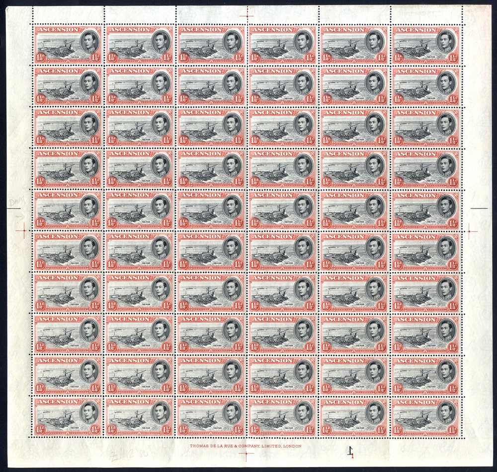 1949 P.13½ 1½d Black & Vermilion Um Sheet Of Sixty Incl. R5/1 Davit Flaw & R5/6 Medallion Re-entry, A Couple Of Vertical - Other & Unclassified