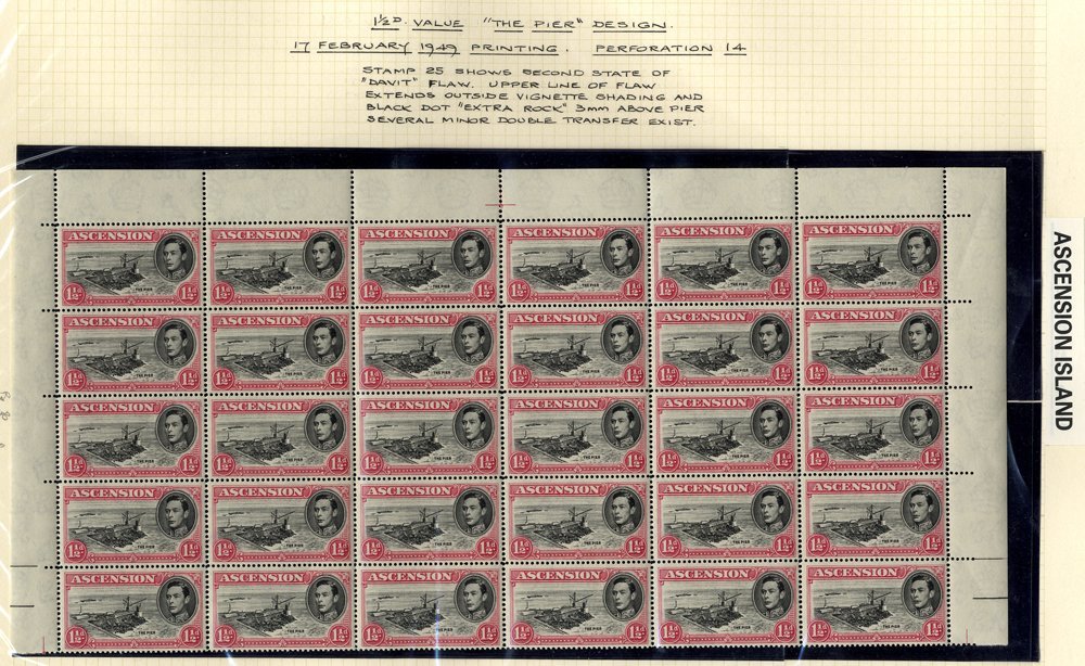 1949 1½d Black & Rose Carmine Complete Sheet Broken Into Two Halves Horizontally Incl. R5/1 Davit Flaw, 3/1 Cut Mast & R - Other & Unclassified